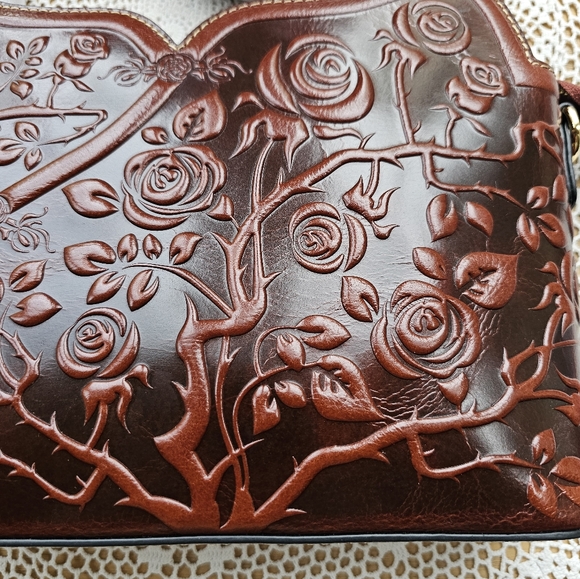 PIJUSHI ROSE CROSSBODY EMBOSSED LEATHER BROWN. - Picture 3 of 16